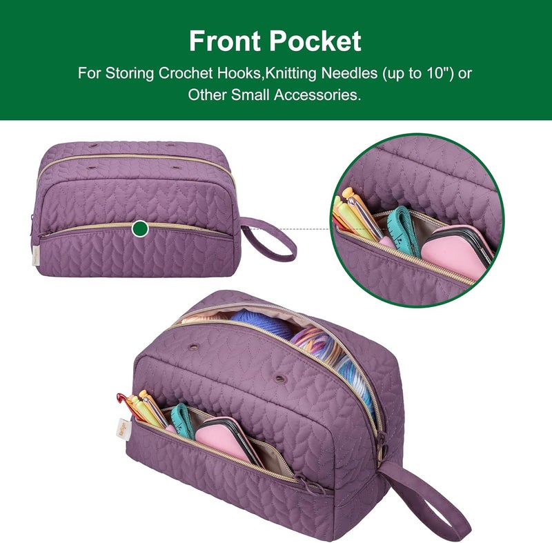 KarSyon Crochet Yarn Bag Knitting Bag Storage for Crocheting Accessories Crochet Hook Case Organizer Gift for Crochet Lovers (Purple) - Image 4